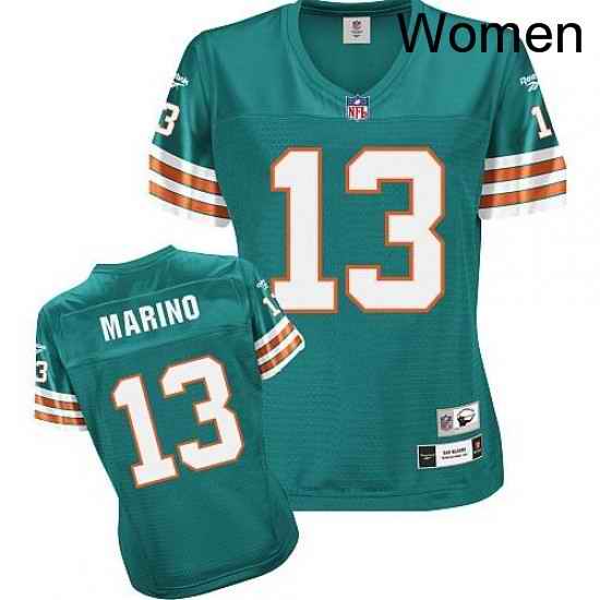 Reebok Miami Dolphins 13 Dan Marino Green Womens Throwback Team Color Replica NFL Jersey